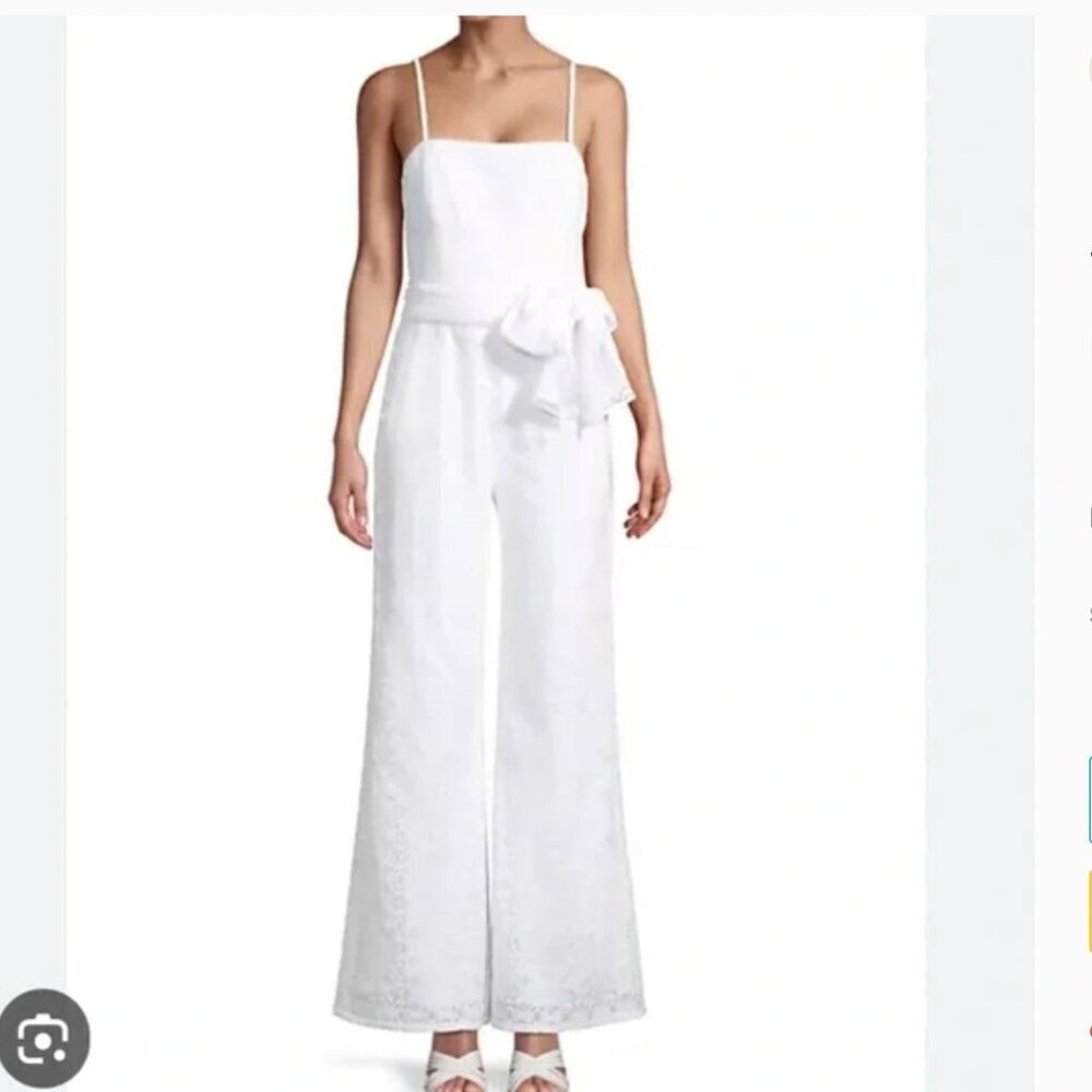 NWT Lilly Pulitzer Nila Lace Jumpsuit Resort White Corded Geo wide-leg Sz 14